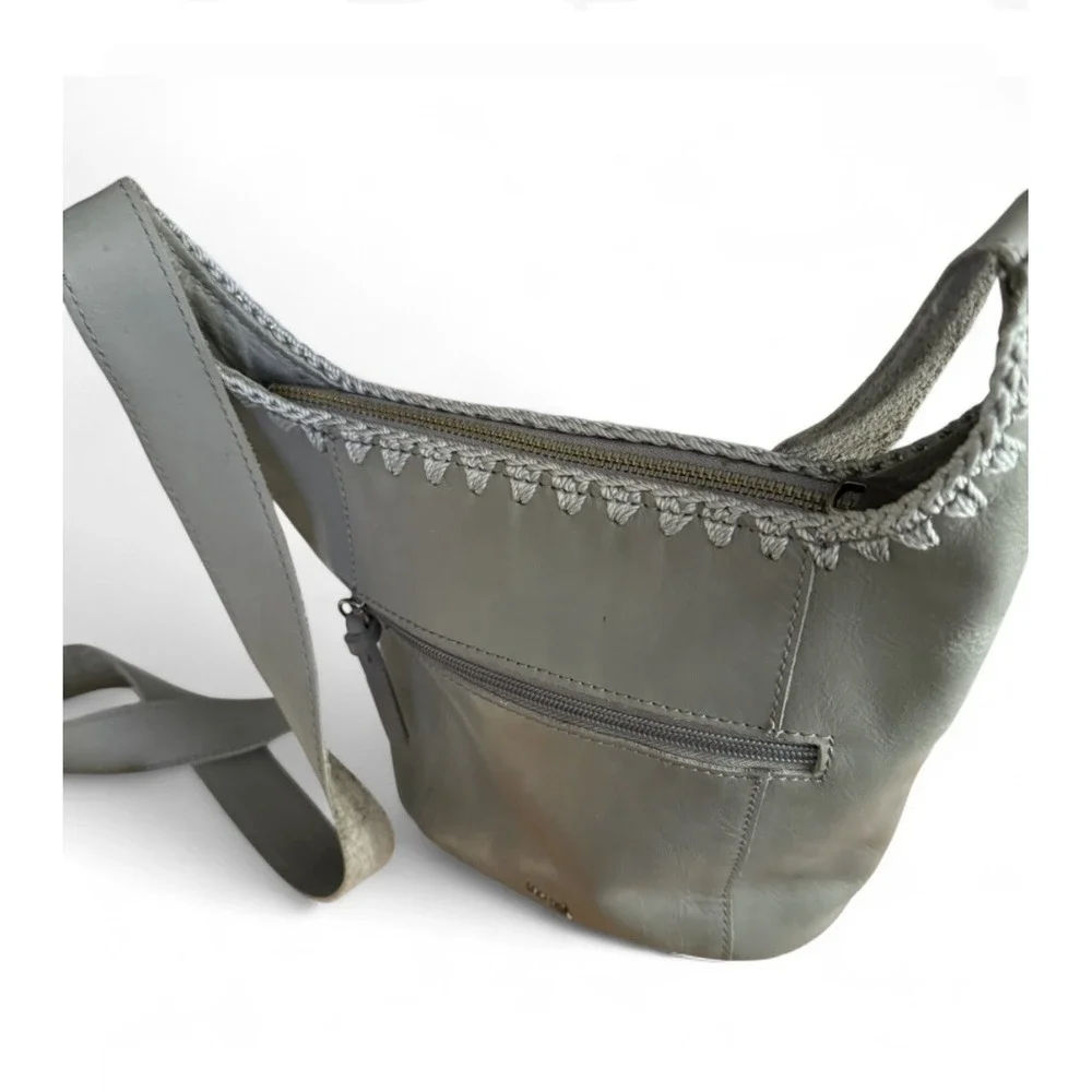 The Sak Grey Leather Hobo Purse, Medium Size With Shoulder Strap